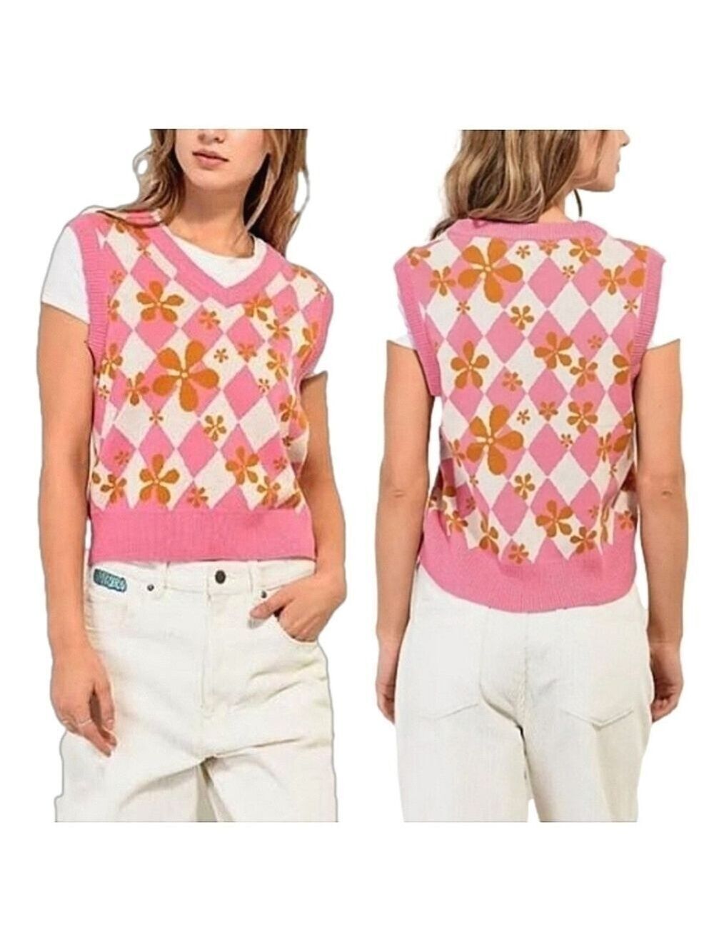 A.LAB Noire Pink Crop Sweater Vest